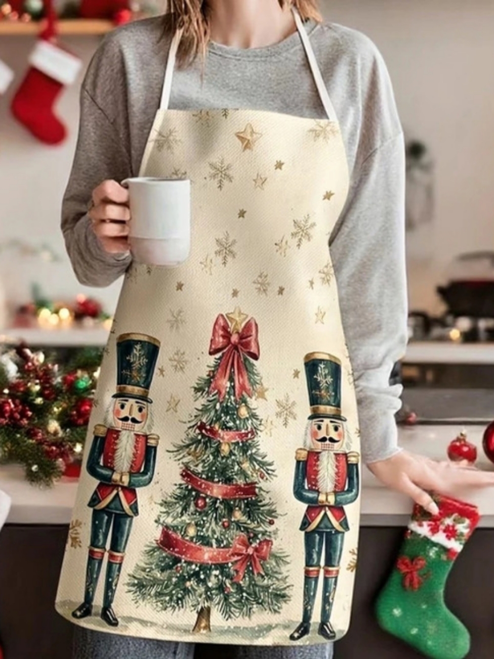 Christmas Nutcracker Apron in Cream & Red NWT